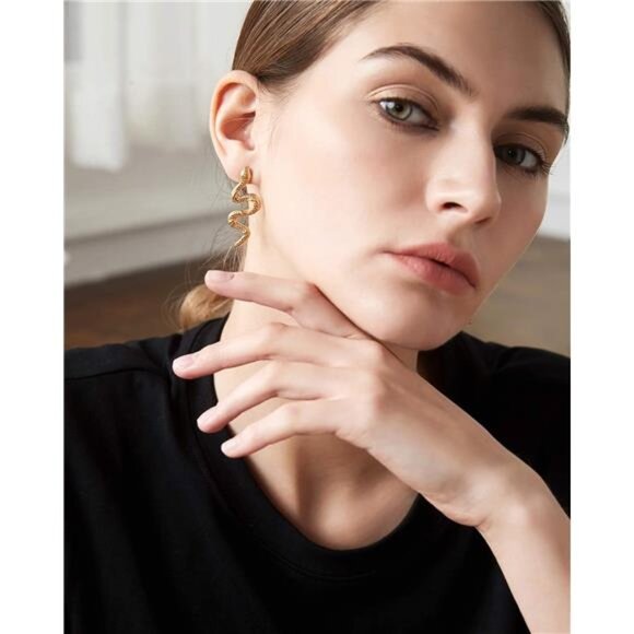 Vivid 18K Gold Plated Snake Dangle Earrings for Women – Stainless Steel - Picture 3 of 8